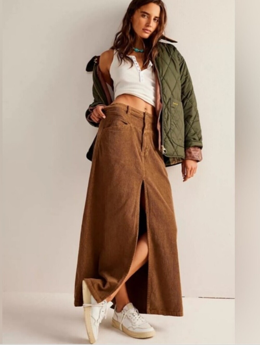 Free People Come As you Are brown Cord  Corduroy Maxi Skirt